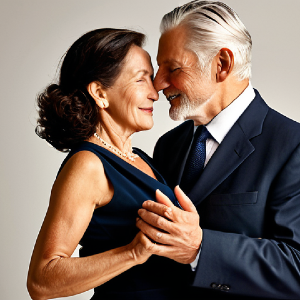 시니어 댄스 클래스 - Tango Connection**

"A senior couple gracefully dancing tango in a warmly lit studio, fully clothed ...