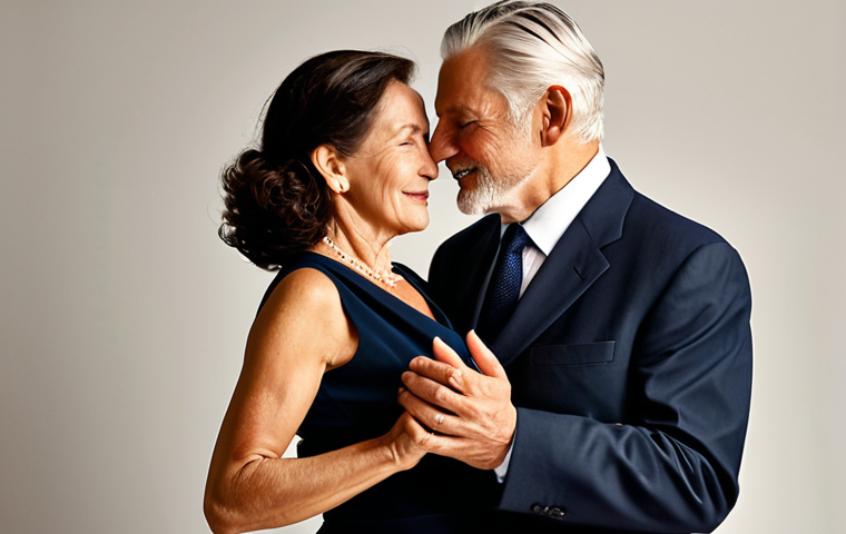 시니어 댄스 클래스 - Tango Connection**

"A senior couple gracefully dancing tango in a warmly lit studio, fully clothed ...