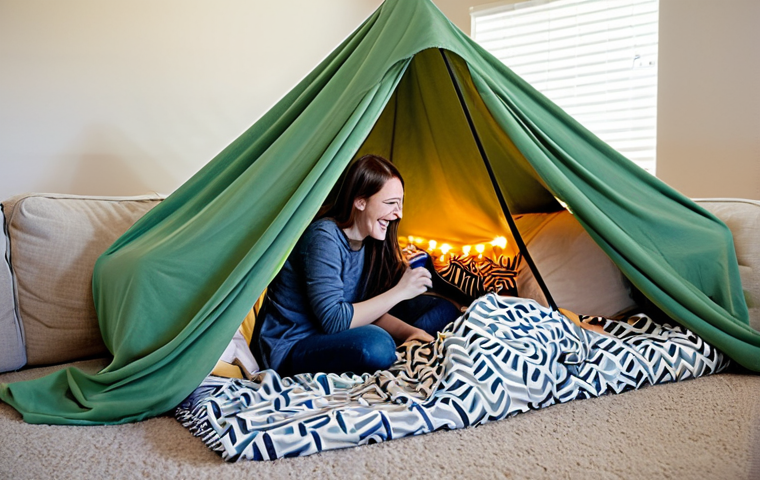 아이와 함께하는 공예 - Cozy Blanket Fort**

A family playfully building a blanket fort in their living room on a Sunday aft...