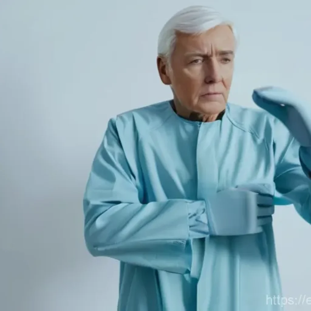 노인 체험 학습 - **Prompt:** A person in an advanced aging simulation suit, wearing comfortable, modest everyday clot...