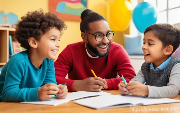어린이 사회성 프로그램 - **Image Prompt: Cooperative Building Fun**
    "A vibrant, eye-level shot of five diverse children, ...