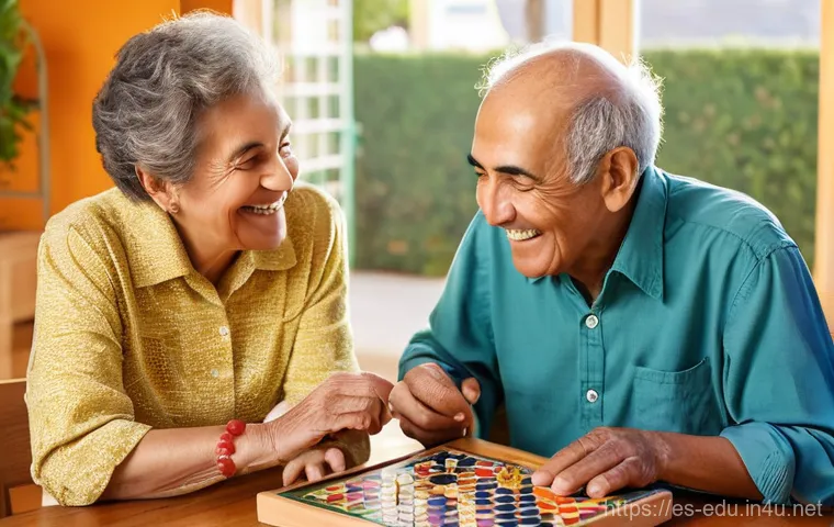 시니어 뇌 활성화 프로그램 - **Prompt: Elderly friends enjoying a traditional Spanish board game.**
    "A vibrant and cheerful g...