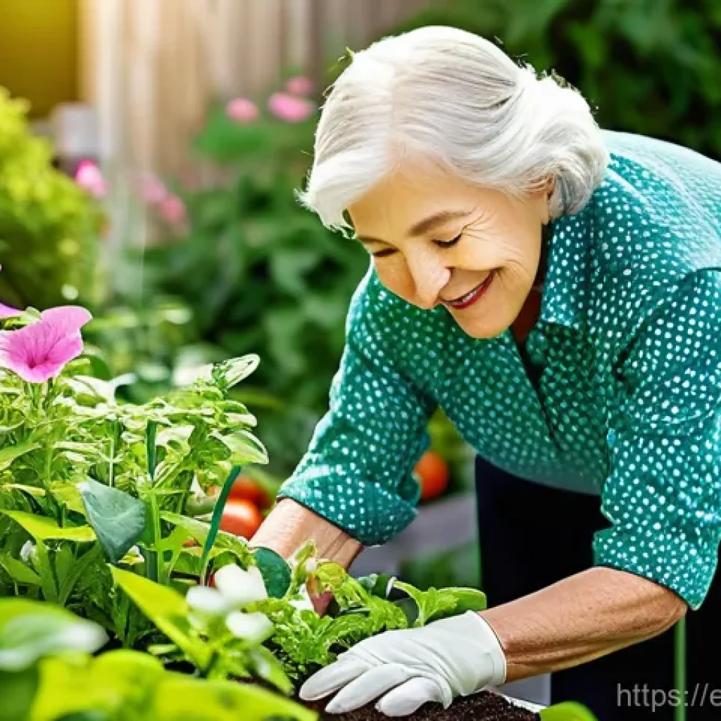 시니어 텃밭 가꾸기 - **Prompt 1: Joyful Senior Gardener in a Vibrant Raised Bed Garden**
    A warmly lit, serene outdoor...