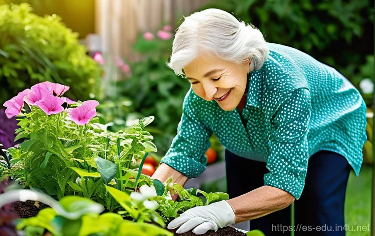 시니어 텃밭 가꾸기 - **Prompt 1: Joyful Senior Gardener in a Vibrant Raised Bed Garden**
    A warmly lit, serene outdoor...
