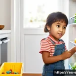 어린이 자기 관리 교육 - **Prompt 1: Joyful Little Helpers Making Choices**
    "A vibrant, warm-toned photograph capturing t...