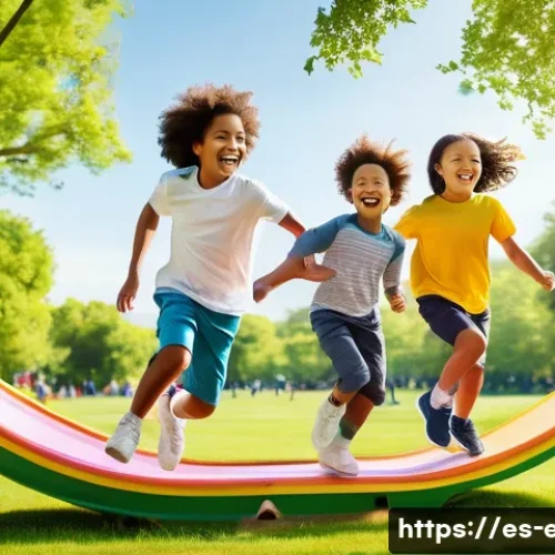 유아 체육 프로그램 - **Prompt:** A group of diverse children, aged 6-8, full of joy and energy, are running and playing f...