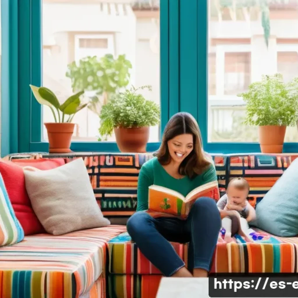 아동 발음 교육 - A warm, cozy family living room scene in a Spanish-speaking household where a mother and father are ...