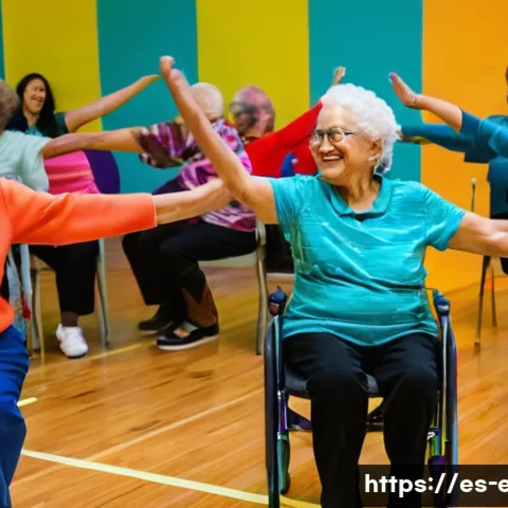 시니어 댄스 파티 - A vibrant community dance party for seniors in a well-lit, accessible community center in a Spanish-...