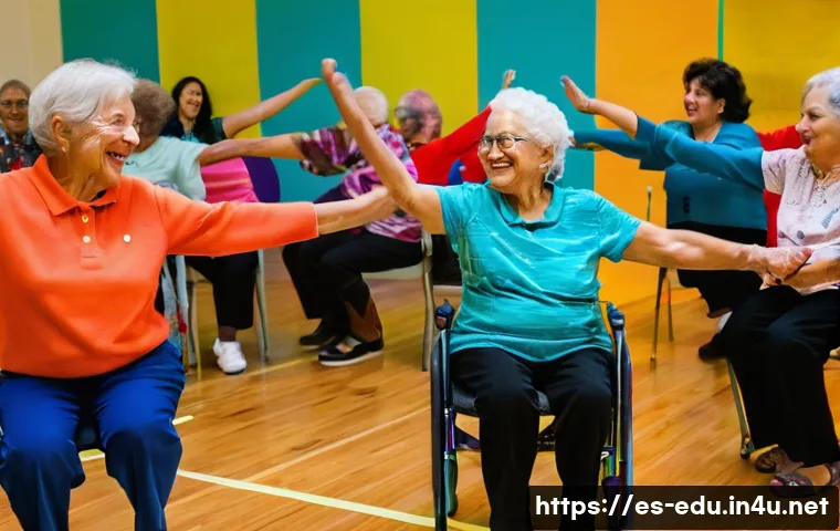 시니어 댄스 파티 - A vibrant community dance party for seniors in a well-lit, accessible community center in a Spanish-...