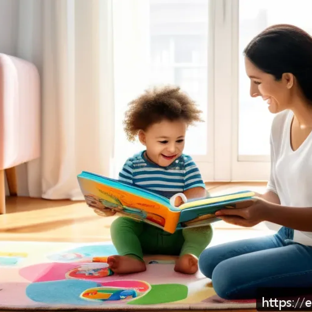 아동 발음 훈련 - A warm and lively family scene in a modern Spanish-speaking home where parents and a toddler wearing...