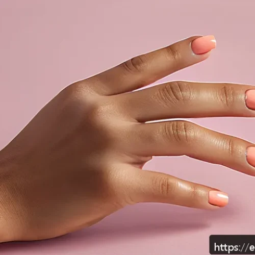 시니어 네일 아트 - A close-up portrait of mature hands with short, well-groomed nails painted in soft coral and lavende...
