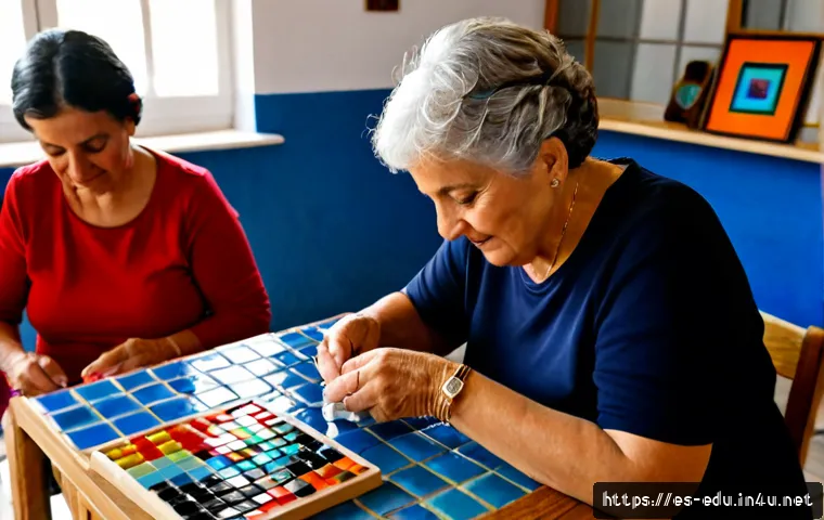 Home 17 시니어 공예 수업 - Photorealistic senior craft class in a bright community cultural center in Spain, diverse older Span...